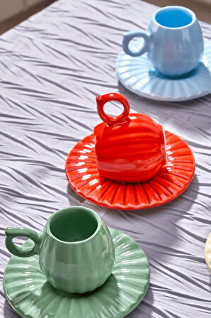 12 Parça 6 Kişilik Kabak Model Çizgili Kahve Fincan Takımı