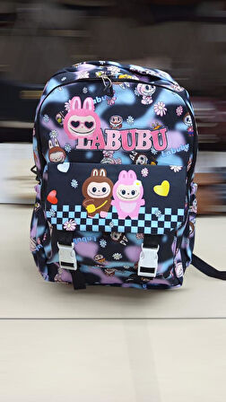  extra BÜYÜK BOY Öğrenci Sırt Çantası Okul Çantası Basit Kore Tarzı Sırt, Seyahat Eğlence Çantası labubu 