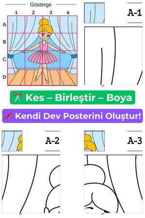 Dev Boyama Posteri 16 Parça A4 🎨 Çocuklar İçin Büyük Boy Puzzle Boyama Seti Eğitici Duvar Boyama
