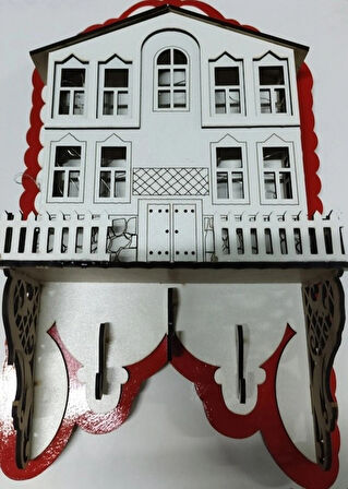 Işıklı Dekoratif Ahşap Ev Model Duvar Anahtarlık – Askılık