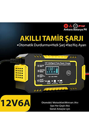 12v 6a Akıllı Araba Motosiklet Lcd Ekran Araç Akü Onarım Hızlı Şarj Cihazı Islak Kuru Jel Kurşunasit