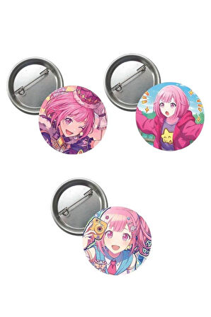 Hatsune Miku Pjsekai Project Sekai Colorful Anime Buton Rozet 3 Adet 37mm Otori Emu