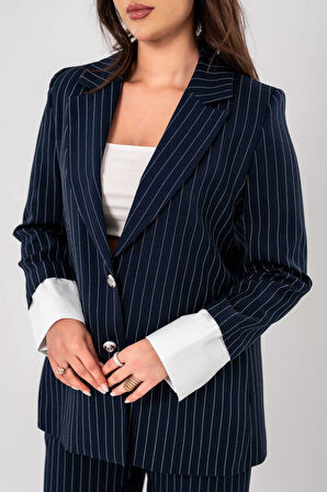 Asmetrik Kesim Gömlek Detaylı Blazer Ceket Pantolon Takım TKM08013