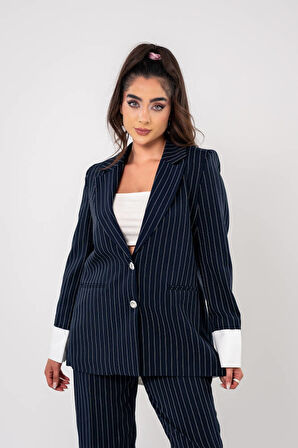 Asmetrik Kesim Gömlek Detaylı Blazer Ceket Pantolon Takım TKM08013