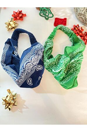 - Renkli Penye Lastikli Pamuklu Paraşüt Bandana 2 Adet
