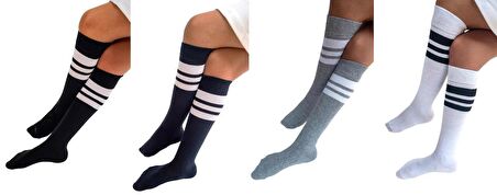 CİHO SOCKS Daily 4 Çift Kız Çocuk, Kız Çocuk Renkli Çizgili Kaymayan Diz Altı Orta Okul Lise Kolej Okul Çorabı