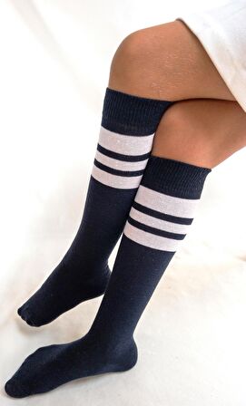 CİHO SOCKS Daily 4 Çift Kız Çocuk, Kız Çocuk Renkli Çizgili Kaymayan Diz Altı Orta Okul Lise Kolej Okul Çorabı