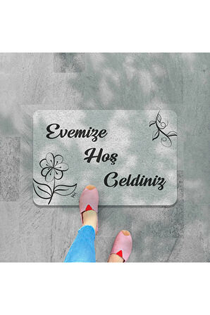 hoş geldiniz yazılır Coco Görünümlü Dekoratif Dış Kapı Önü ve Iç Mekan Paspası