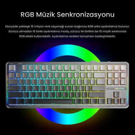 Aula F87 Pro Siyah-Gri RGB TKL Graywood V4 Switch İngilizce Kablolu/Kablosuz Mekanik Oyuncu Klavyesi(OUTLET)