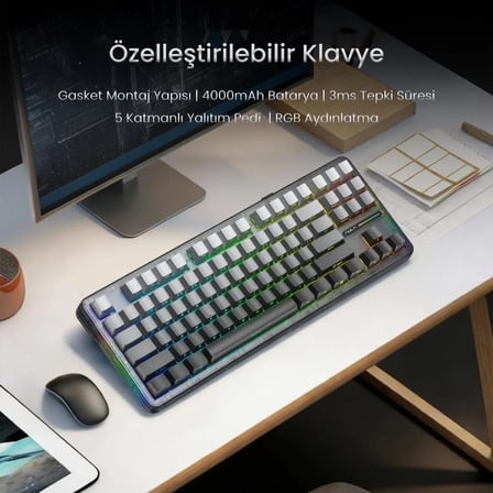 Aula F87 Pro Siyah-Gri RGB TKL Graywood V4 Switch İngilizce Kablolu/Kablosuz Mekanik Oyuncu Klavyesi(OUTLET)