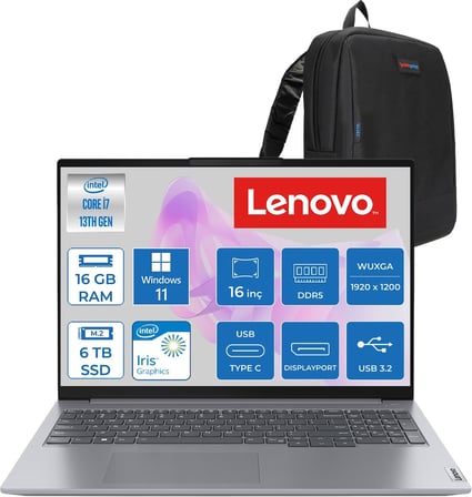 Lenovo Thinkbook 16 Gen6 Irl Intel Core I7 13700H 64GB Ddr5 4tb SSD Windows 11 Home Iris Xe Graphics 16" Wuxga (1920X1200) IPS 300NITS Taşınabilir Bilgisayar T21KH00WATRH47 + Zetta Çanta
