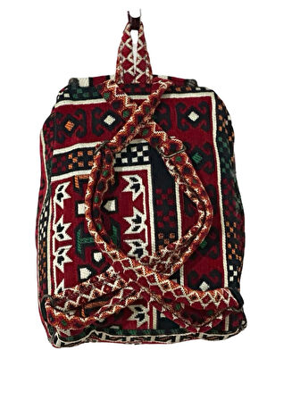 Kilim Desenli El Yapımı Sırt Çantası – Etnik Tasarım, Dayanıklı ve Katlanabilir