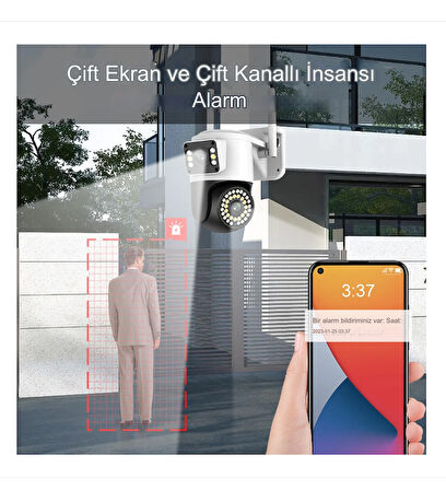  4K 8MP Çift Lens Çift Ekran Kablosuz Yüksek Çözünürlüklü Güvenlik Kamerası İki Yönlü Ses Gece Görüş