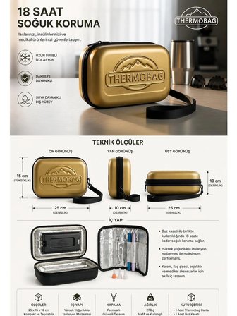 Thermobag İzotermik Soğutuculu İnsülin Taşıma Çantası 25x11x14 cm Ergonomik Tasarım ile Konforlu Kullanım