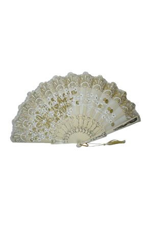 Yelpaze Krem Gold Şık Serinletici Yelpaze