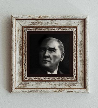 Atatürk Portre Çerçeveli Taş Tablo , Çerçeveli Taş Duvar Dekoru