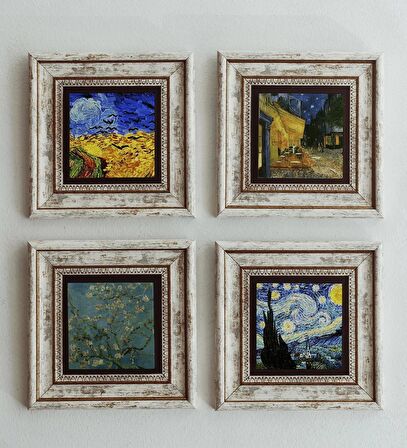 Vincent Van Gogh 4'lü Çerçeveli Taş Tablo , Çerçeveli Taş Duvar Dekoru