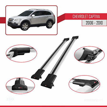 Chevrolet Captiva 2006-2010 Arası ile Uyumlu FLY Model Ara Atkı Tavan Barı Gri 2 Adet