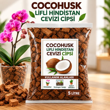 5 Lt Hindistan Cevizi Kabuğu Cipsi - Coco Cips Cocohusk - Elenmiş Tozsuz Ürün