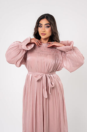 Taş İşlemeli Bel Bağlamalı Abiye Elbise ELB16093