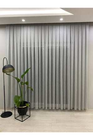 Foldet Gri Keten Tül Perde Ağır Gramajlı 1/3 Sık Pileli