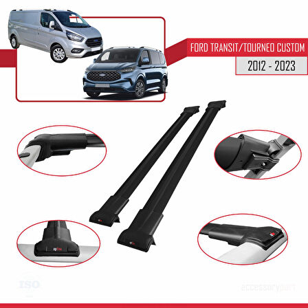 Ford Transit/Tourneo Custom 2012-2023 Arası ile Uyumlu FLY Model Ara Atkı Tavan Barı Siyah 2 Adet