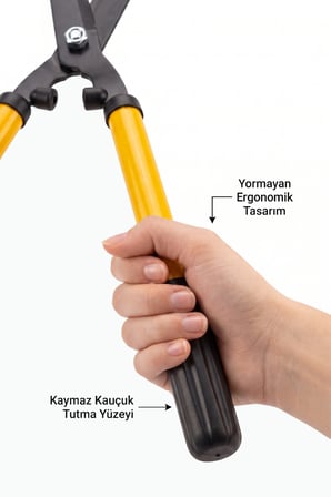 Uzun Saplı Bahçe Makası Yüksek Karbon Çelik Bıçaklı Çit Çim Dal Budama Makası Ergonomik Kaymaz Saplı