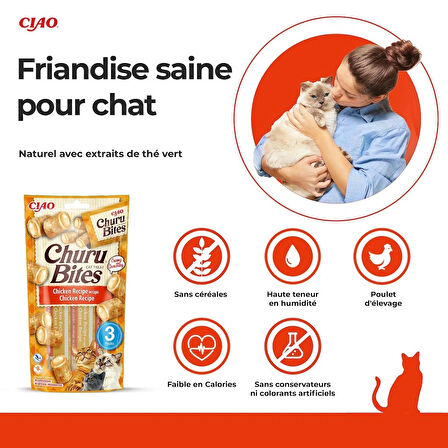INABA Churu Bites - Kedi elinizden beslenmek için davranır - kremsi dolgulu çıtır çantalar - tavuk