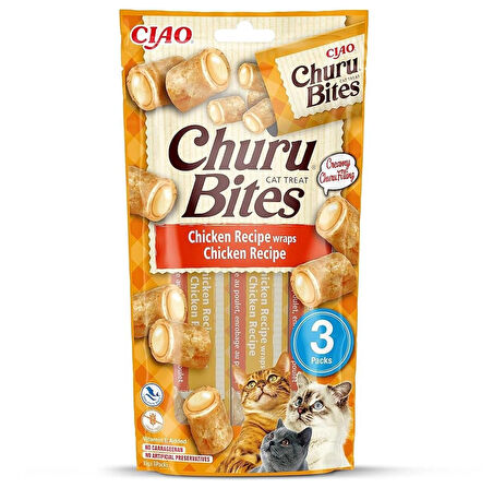 INABA Churu Bites - Kedi elinizden beslenmek için davranır - kremsi dolgulu çıtır çantalar - tavuk