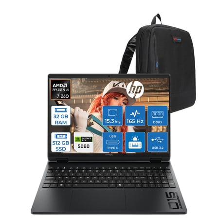 Hp Hyperx Omen 15-GB0004NT Amd Ryzen 7 260 32GB Ddr5 512GB SSD Geforce RTX5060 8gb Freedos 15.3" Wuxga (1920X1200) IPS 300NITS 165Hz Oyuncu Bilgisayarı HOD2QV9EAF13 + Zetta Çanta