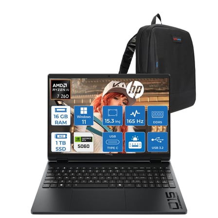 Hp Hyperx Omen 15-GB0004NT Amd Ryzen 7 260 16GB Ddr5 1tb SSD Geforce RTX5060 8gb Windows 11 Home 15.3" Wuxga (1920X1200) IPS 300NITS 165Hz Oyuncu Bilgisayarı HOD2QV9EAH02 + Zetta Çanta