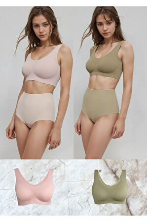 Lazer Kesim Çıkarılabilir Pedli Pembe & Yeşil 2 Adet Bralet Sporcu Sütyen LL.01.S00.U1.T2.LL1