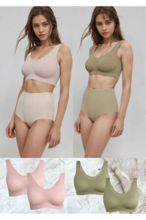 Lazer Kesim Çıkarılabilir Pedli 2 Adet Yeşil & 2 Adet Pembe Bralet Sporcu Sütyen LL.01.S00.U1.T2.LL2