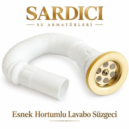 Sardıcı Altın Renk Lavabo Süzgeci ve Su Taşma Yüzüğü Seti