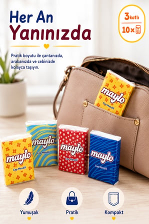 Kağıt Cep Mendili 3 Katlı 10x10 Paket Yumuşak Pratik Taşınabilir Kağıt Mendil
