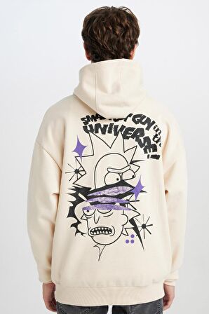 Rick and Morty Oversize Fit Geniş Kalıp Bisiklet Yaka Sırt Baskılı Kalın Sweatshirt Kumaşı Sweatshirt