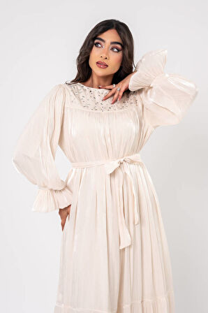 Taş İşlemeli Bel Bağlamalı Abiye Elbise ELB16093