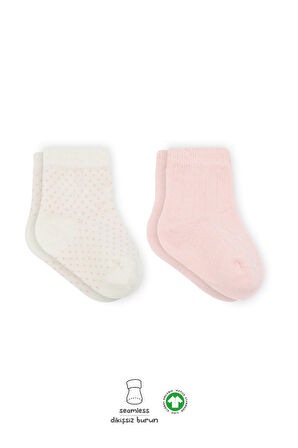 Bistyle Puan Derby Penye Soket Çorap 2'Li BS10103 Pembe Ekru
