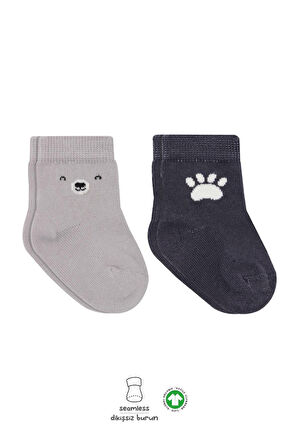 Bistyle Bear Penye Soket Çorap 2'Li BS10116 Gri