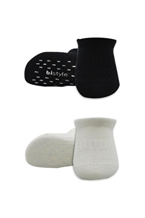 Bistyle 2'Li Sneakers Kaymaz Basic Penye Çorap BS20103 Siyah Ekru