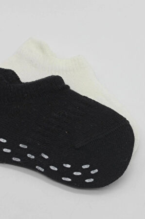 Bistyle 2'Li Sneakers Kaymaz Basic Penye Çorap BS20103 Siyah Ekru