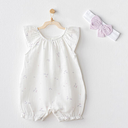 Andywawa AC25573 Magical Butterfly Müslin Bebek Tulum Takım White