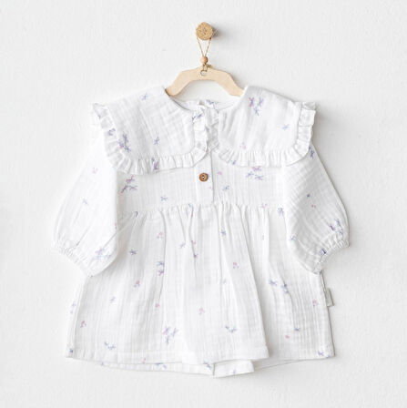Andywawa AC25585 Magical Butterfly Müslin Bebek Elbise White