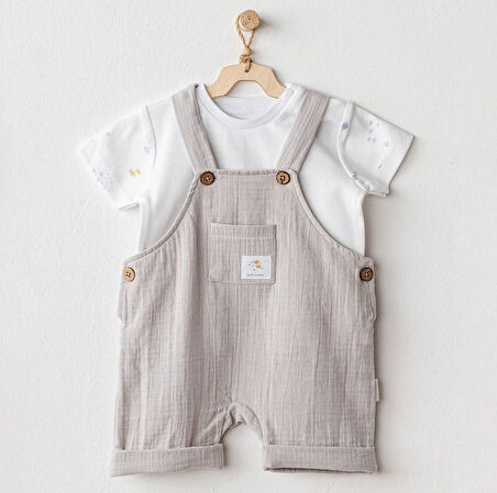 Andywawa AC25621 Ocean İs My Happy Place Müslin Bebek Salopet Takım Grey