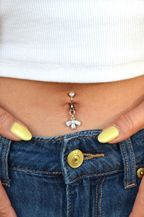 Delik Gerektirmeyen Arı Figürlü Sıkıştırmalı Göbek Piercingi Mıknatıslı