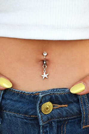 Delik Gerektirmeyen Deniz Yıldızı Figürlü Sıkıştırmalı Göbek Piercingi Mıknatıslı