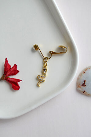 Delik Gerektirmeyen Yılan Figürlü Sıkıştırmalı Göbek Piercingi Mıknatıslı