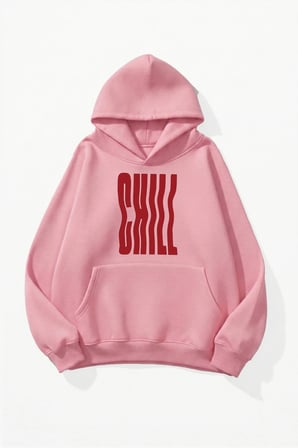 Unisex Yumuşak Dokulu Chill Baskılı Tasarım Oversize 3 İplik Hoodie Sweatshirt