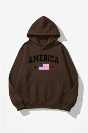 Unisex Yumuşak Dokulu America Baskılı Tasarım Oversize 3 İplik Hoodie Sweatshirt
