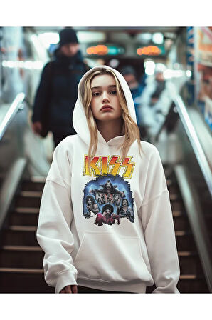 Kiss Müzik Grubu Baskılı Unisex Oversize Rock Metal Hoodie